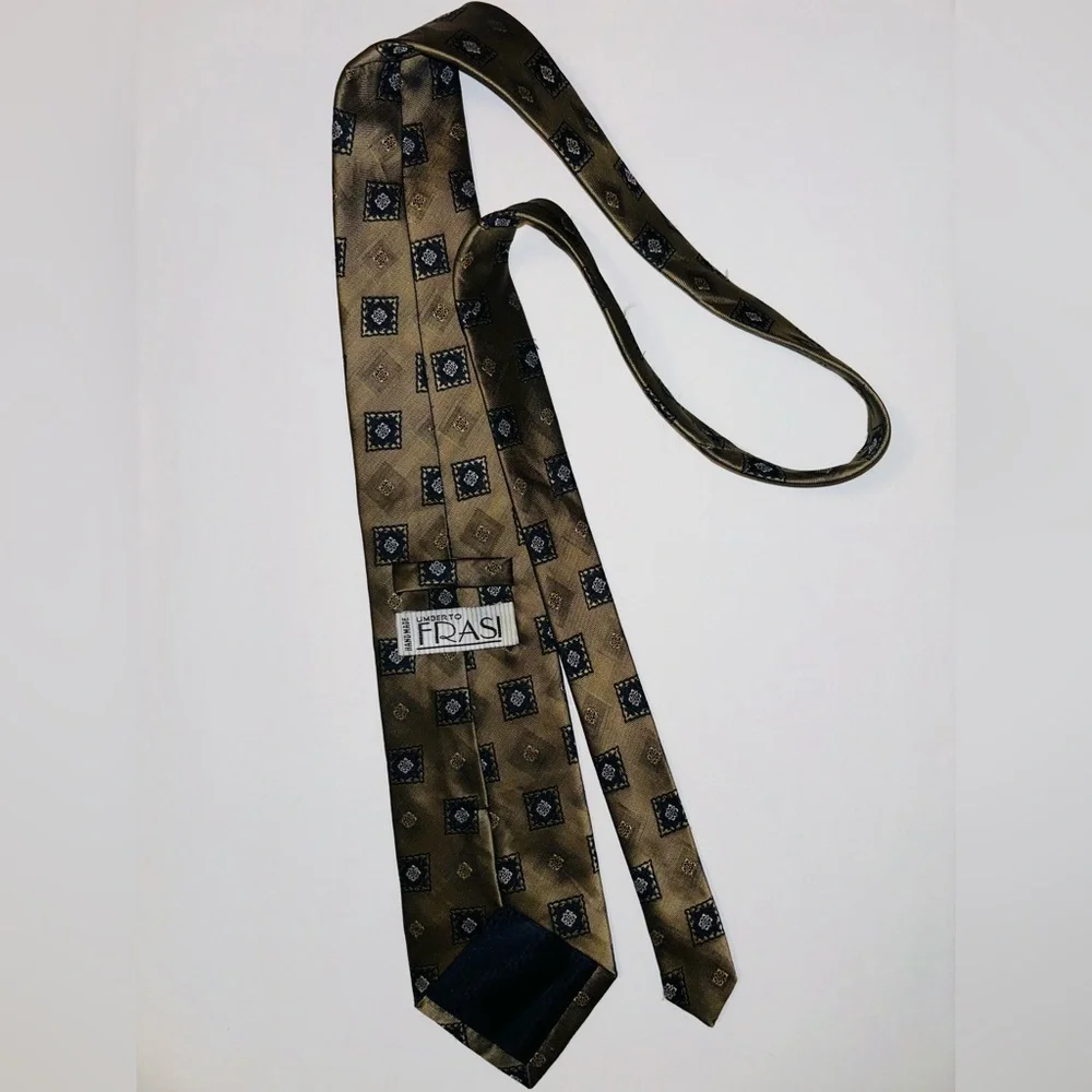 Vintage Umberto Frasi Dark‎ Gold Black Detailed Necktie 59”X4